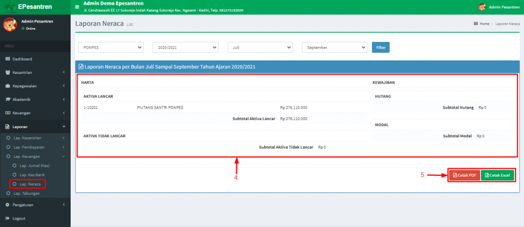 Cara Laporan Neraca Laporan Pusat Tutorial Epesantren
